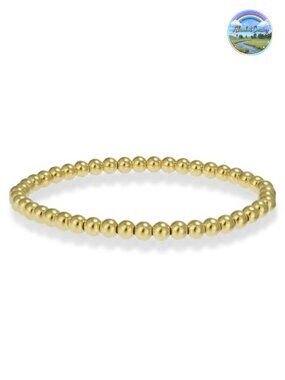 14k Gold Filled Beaded Stretch Bracelet for Women, Waterproof Stackable